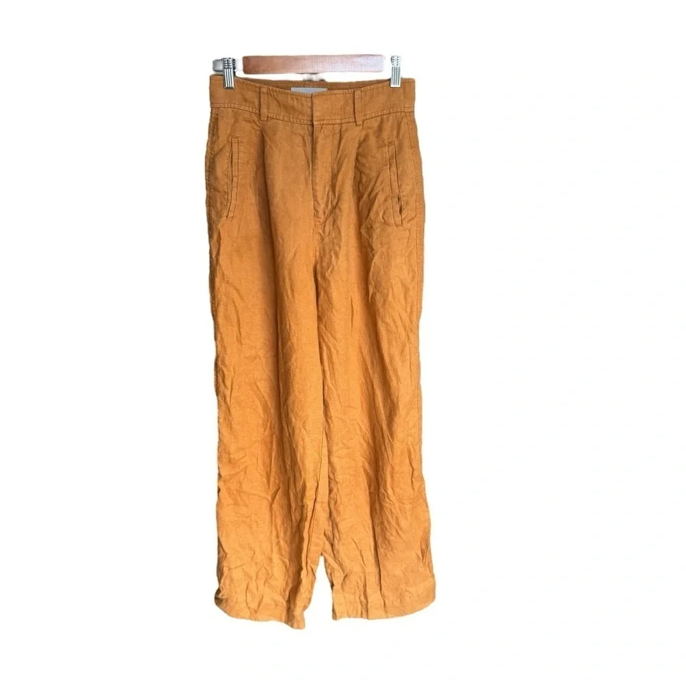 Everlane - Linen Trouser Pants Lightweight Flowing Mustard Yellow Sz 0